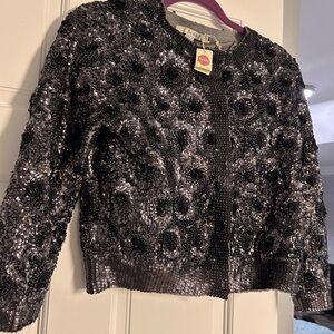 Woman’s Vintage Bodin Sequin Black 100% cotton sweater silk lined-new